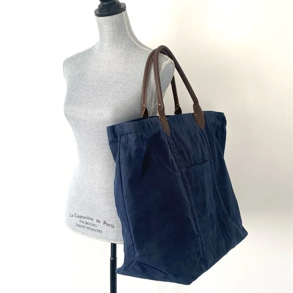 Accessories Unlimited Waxed Canvas Tote Bag XL Navy Blue Nautical Coastal Chic